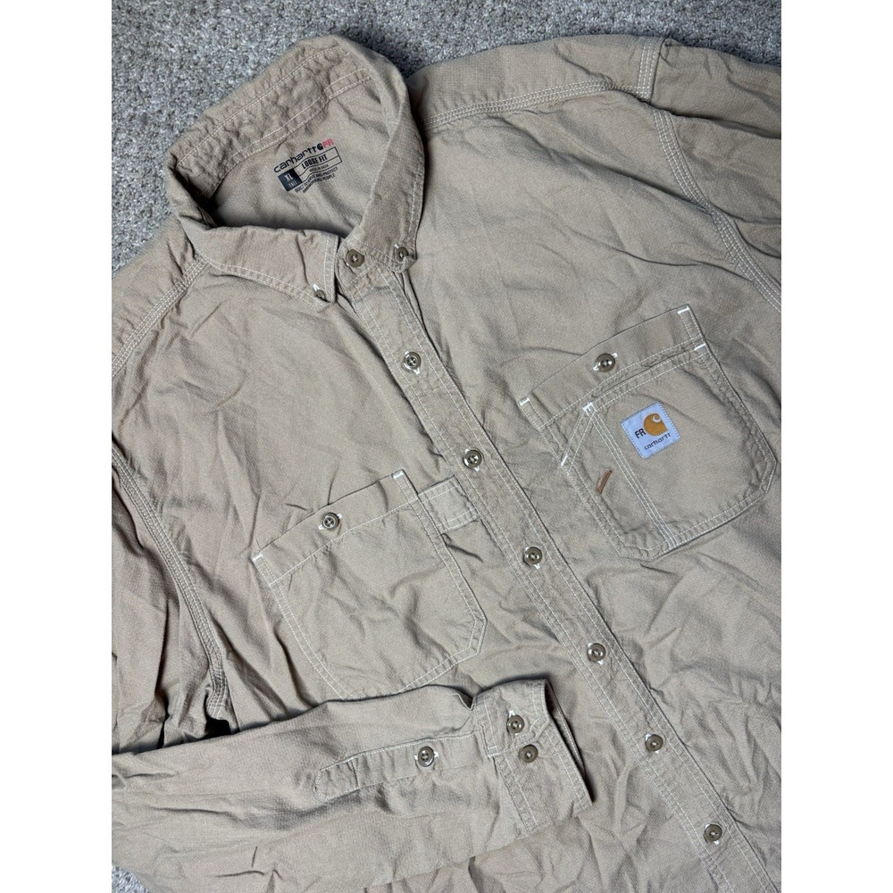 Carhartt FR Work Shirt XL Tall Tan Flame Resistant Loose Fit Button Down CAT 2